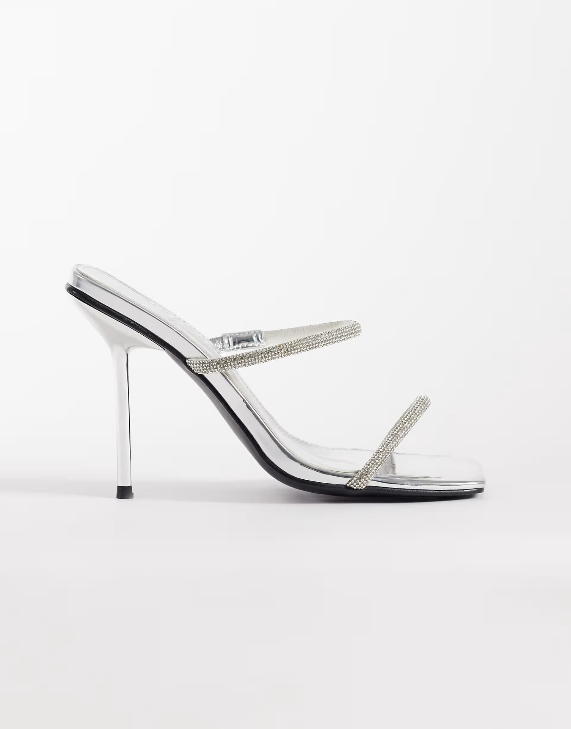 ASOS Public Desire Wide Fit embellished heeled mule sandals in silver