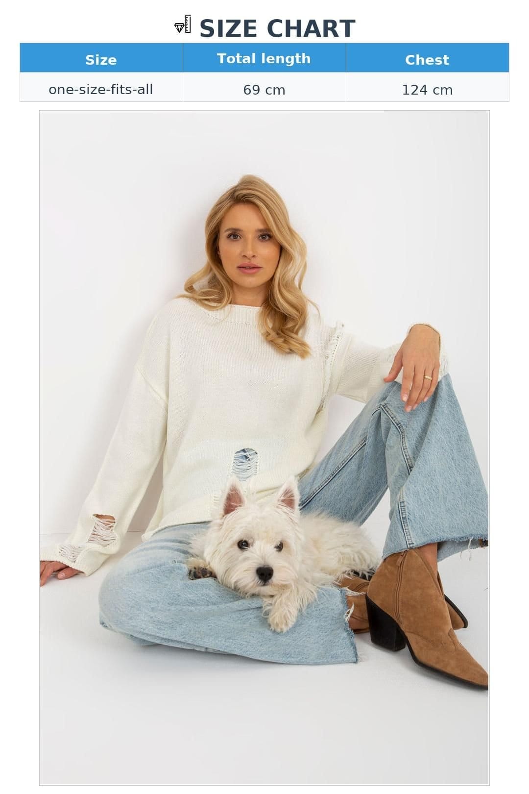 Love Lace Love Lace Women's Casual Boat Neck Knit Sweater with Holes in Off-White - 4