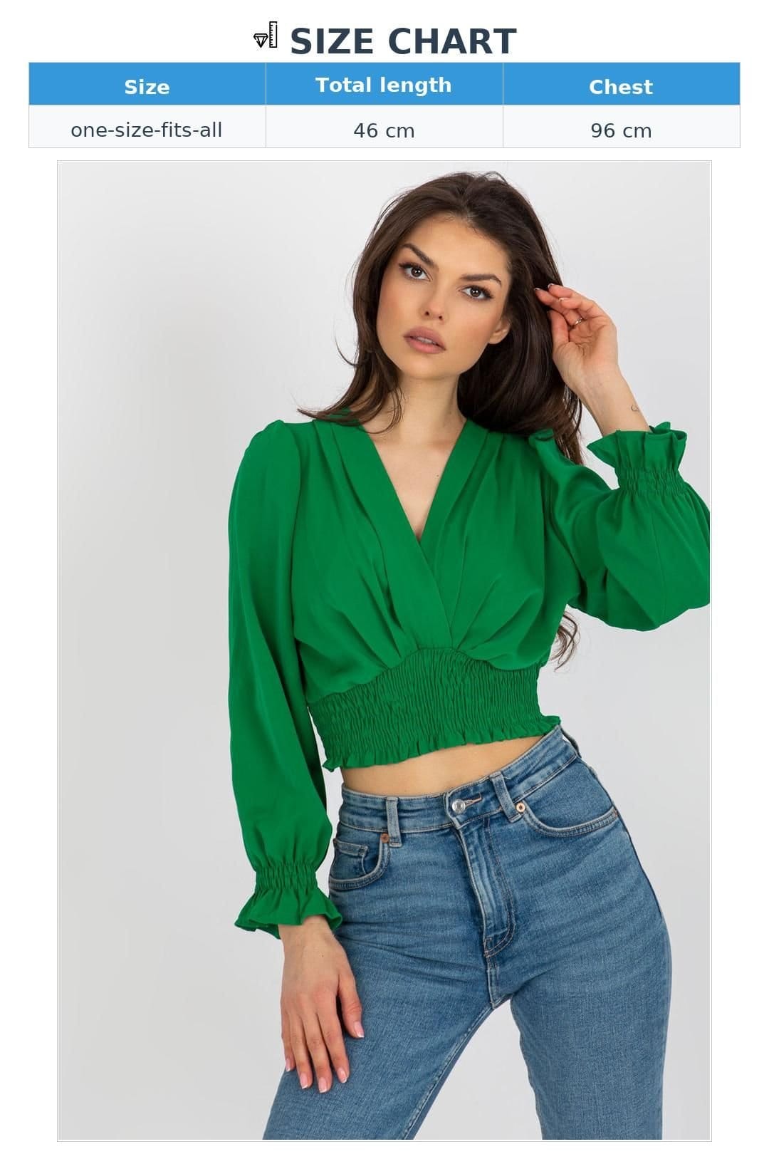 Love Lace Love Lace Women's Envelope Neck Long Sleeve Blouse Elastic Hem in Green - 4