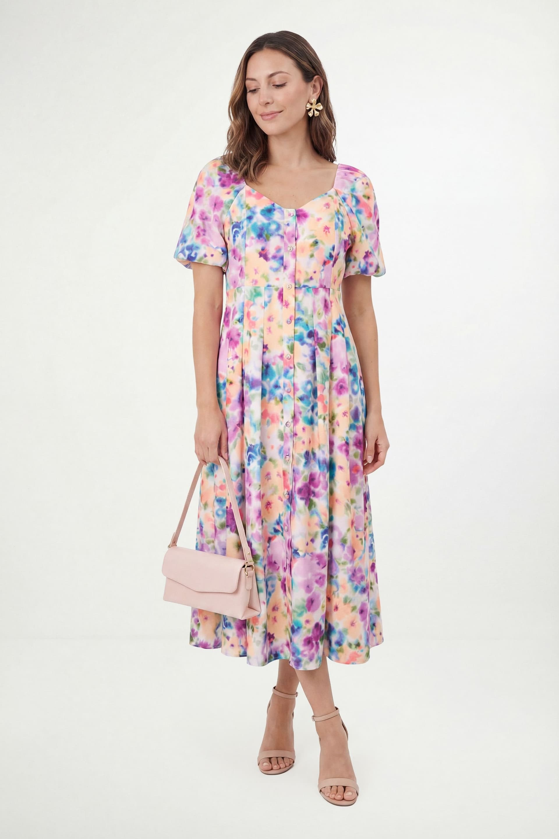 Wallis Wallis Women's Petite Floral Ottoman Twill Button Midi Dress in Ivory