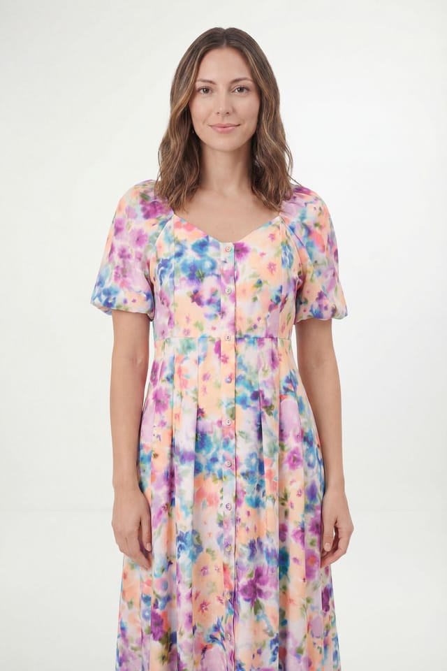 Wallis Wallis Women's Petite Floral Ottoman Twill Button Midi Dress in Ivory - 2