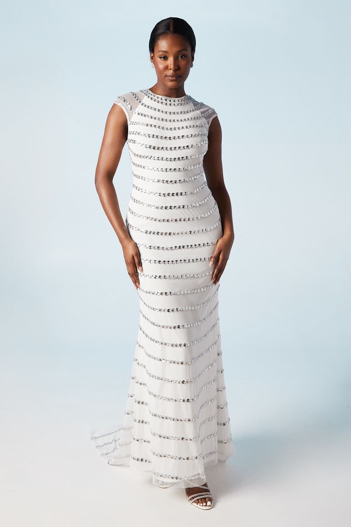 Coast Coast Women's Encrusted Gem Detail Cap Sleeve Wedding Dress in Ivory