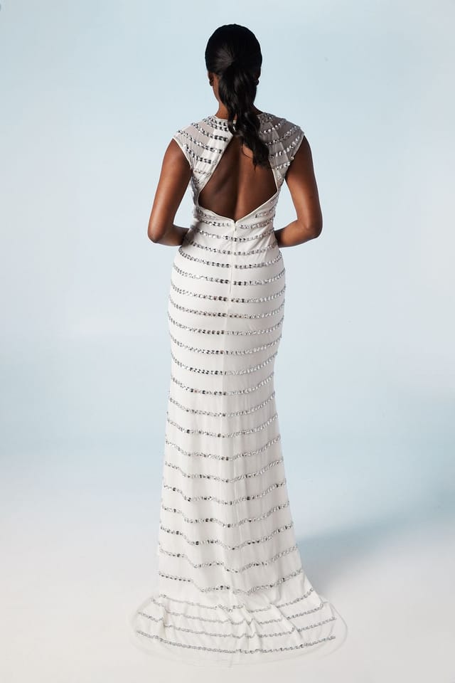 Coast Coast Women's Encrusted Gem Detail Cap Sleeve Wedding Dress in Ivory - 3