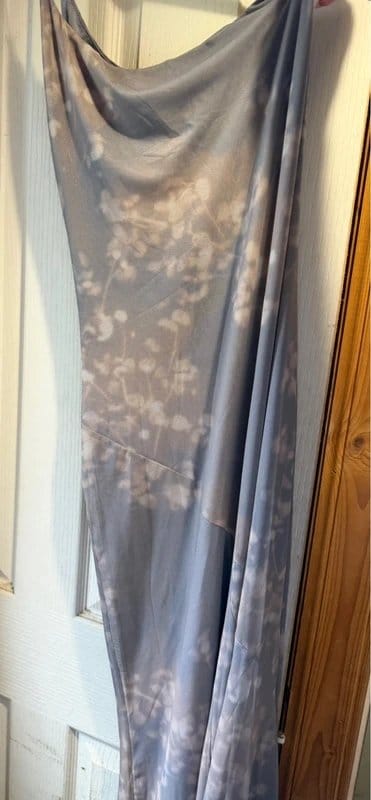 Bershka Grey Lilac Printed Asymmetric Tulle Maxi Dress
