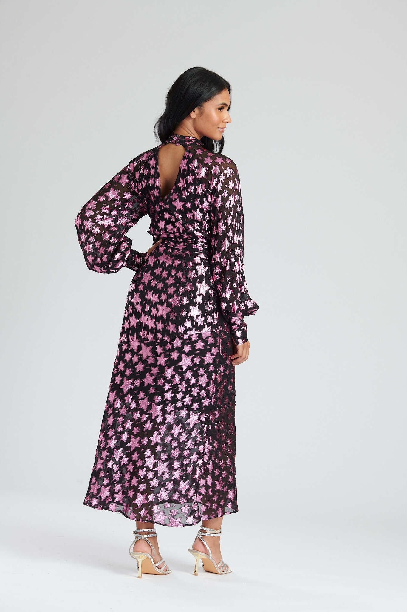 Finding Friday Finding Friday Women's Metallic Star Long Sleeve Midi Dress in Pink - 3