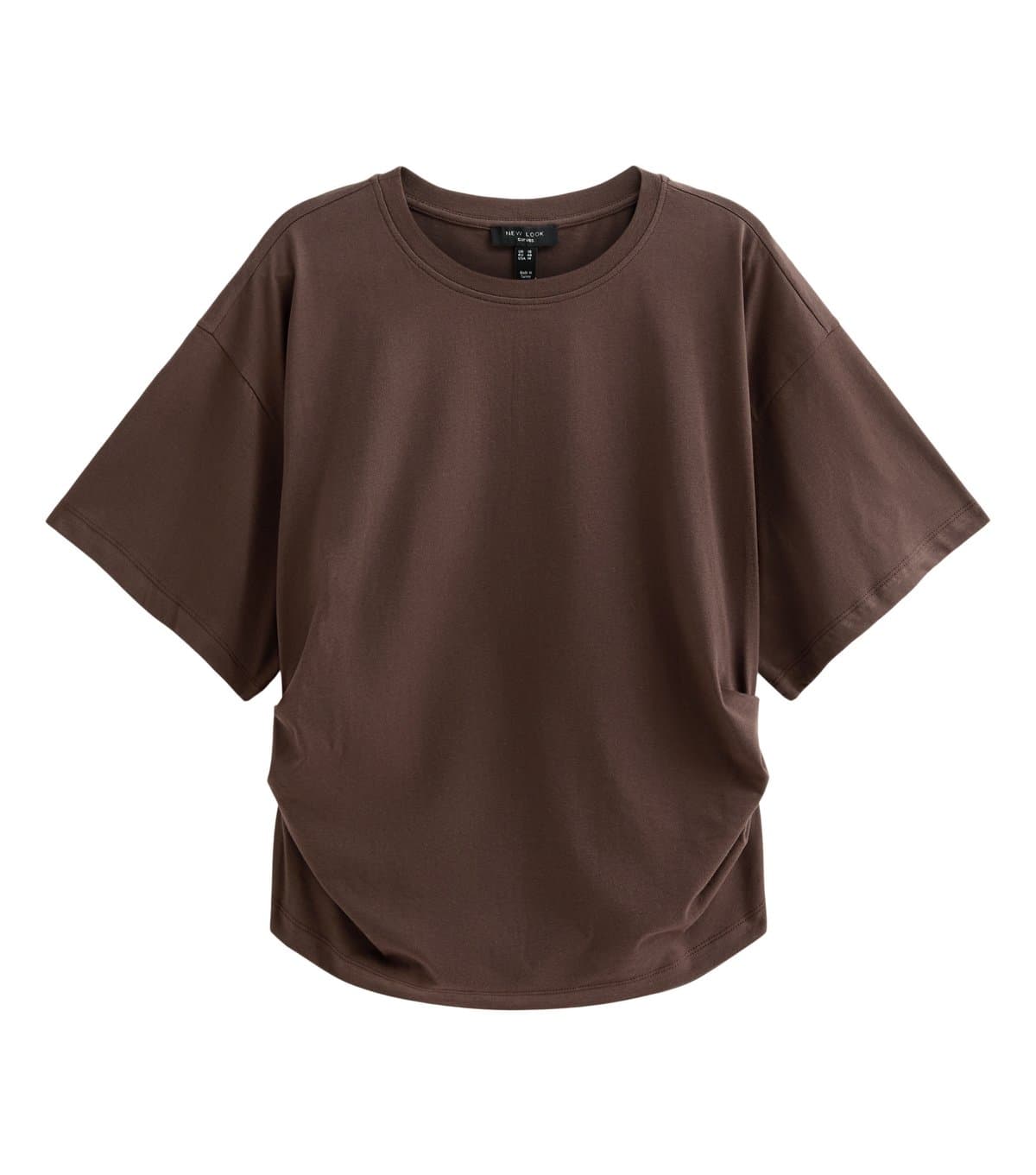 New Look Women's Plus Size Dark Brown Ruched Sides Corset Waist T-Shirt Curves New Look
