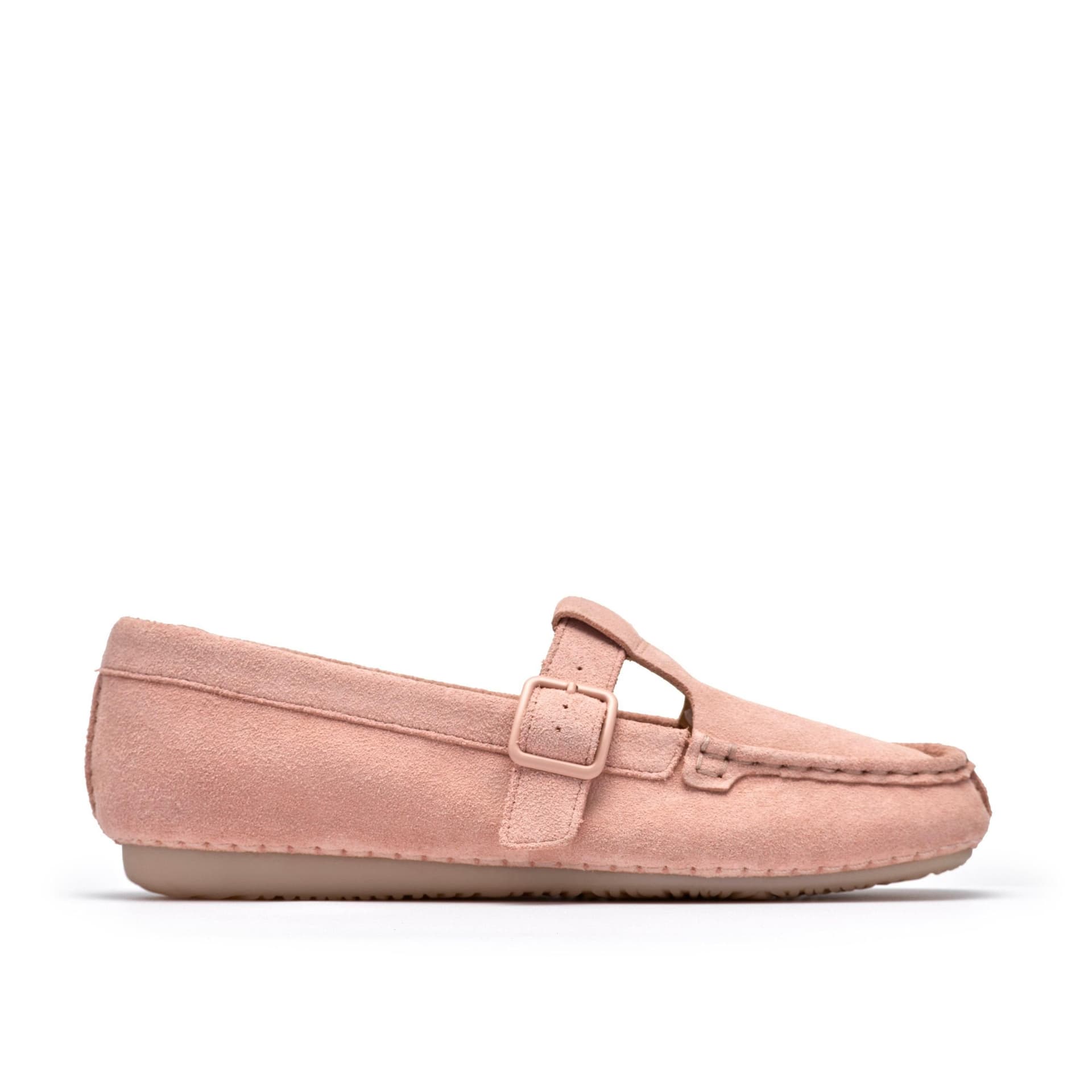 Clarks Clarks Women's Freckle T Bar Light Pink Suede T Bar Shoes, Slip Ons