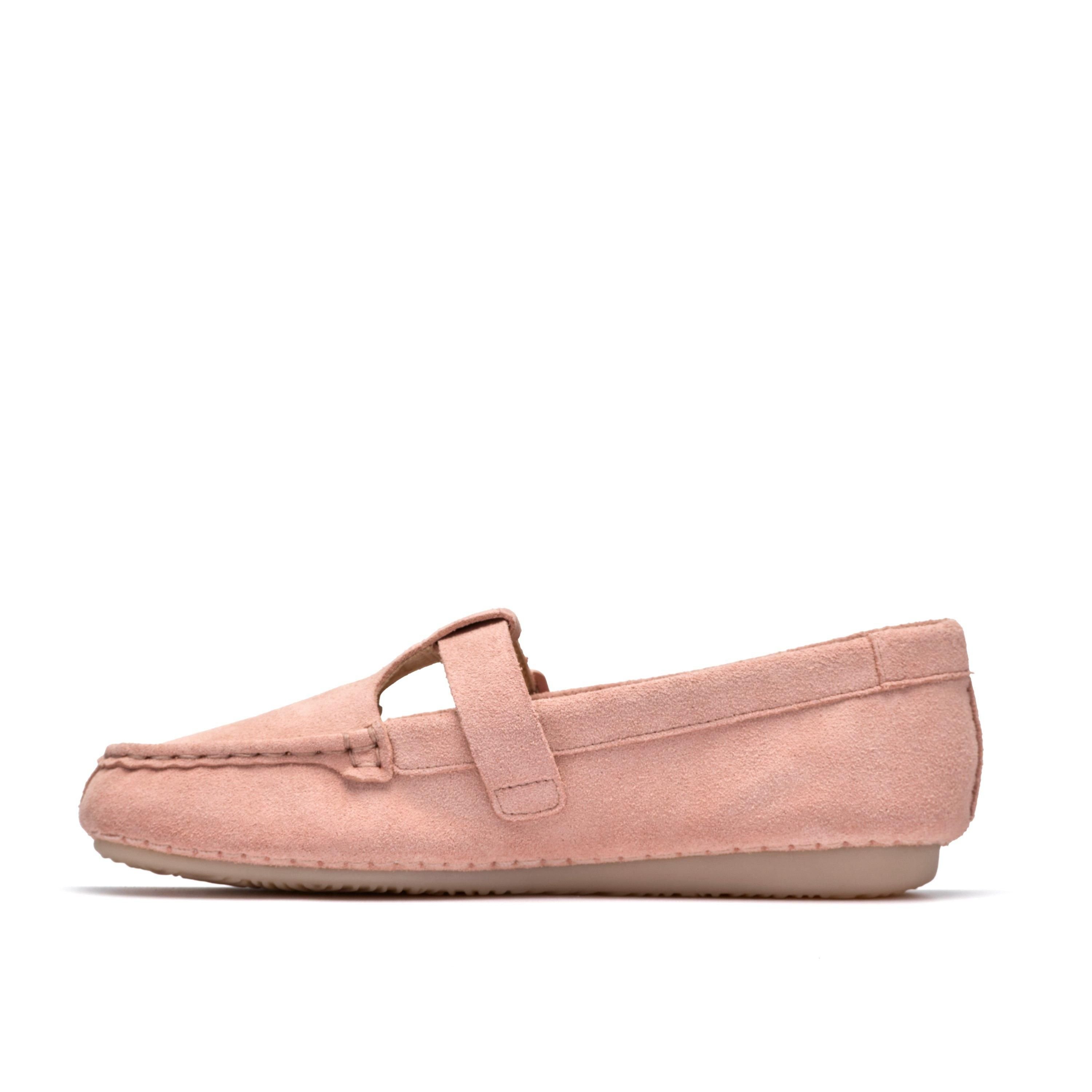 Clarks Clarks Women's Freckle T Bar Light Pink Suede T Bar Shoes, Slip Ons - 2