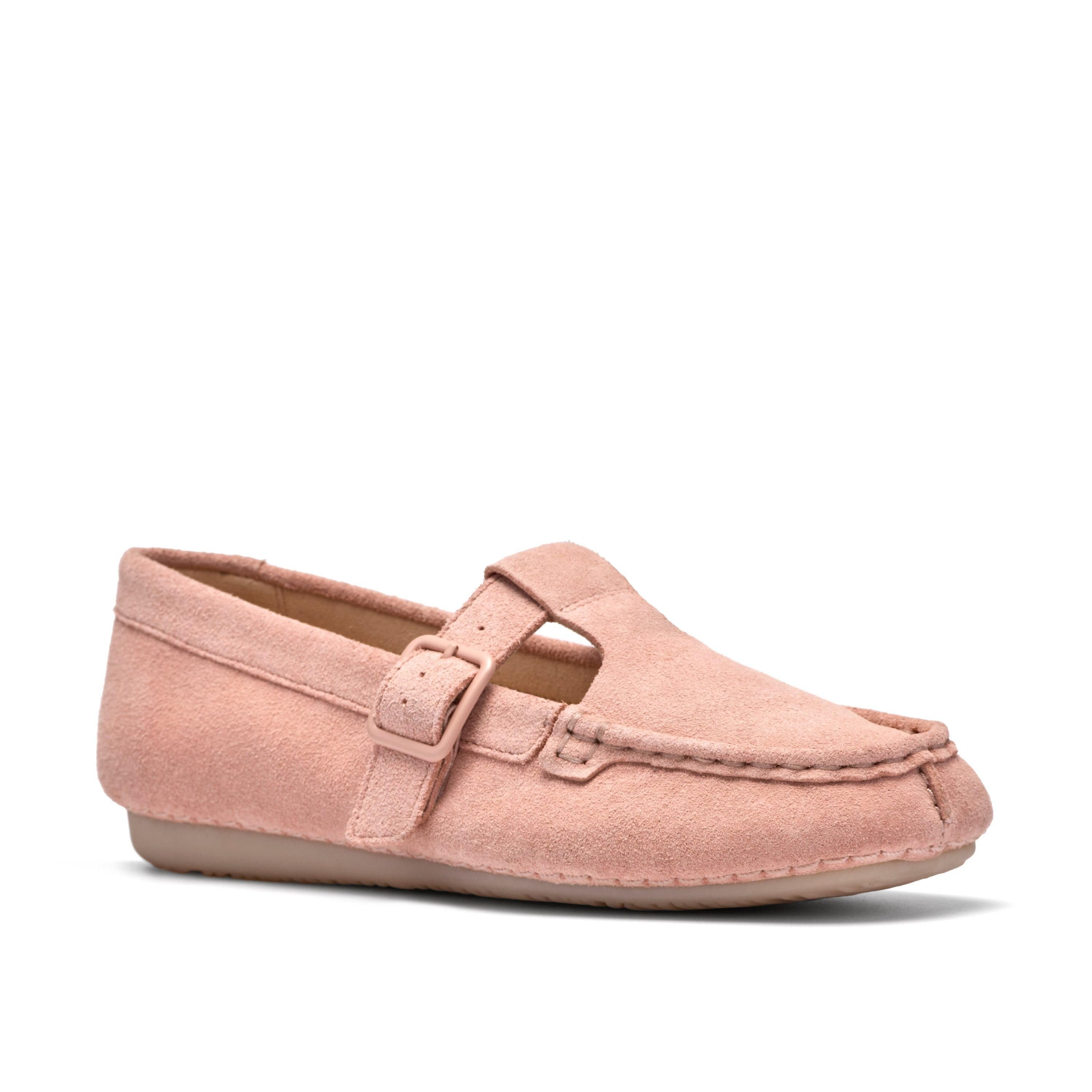 Clarks Clarks Women's Freckle T Bar Light Pink Suede T Bar Shoes, Slip Ons - 4