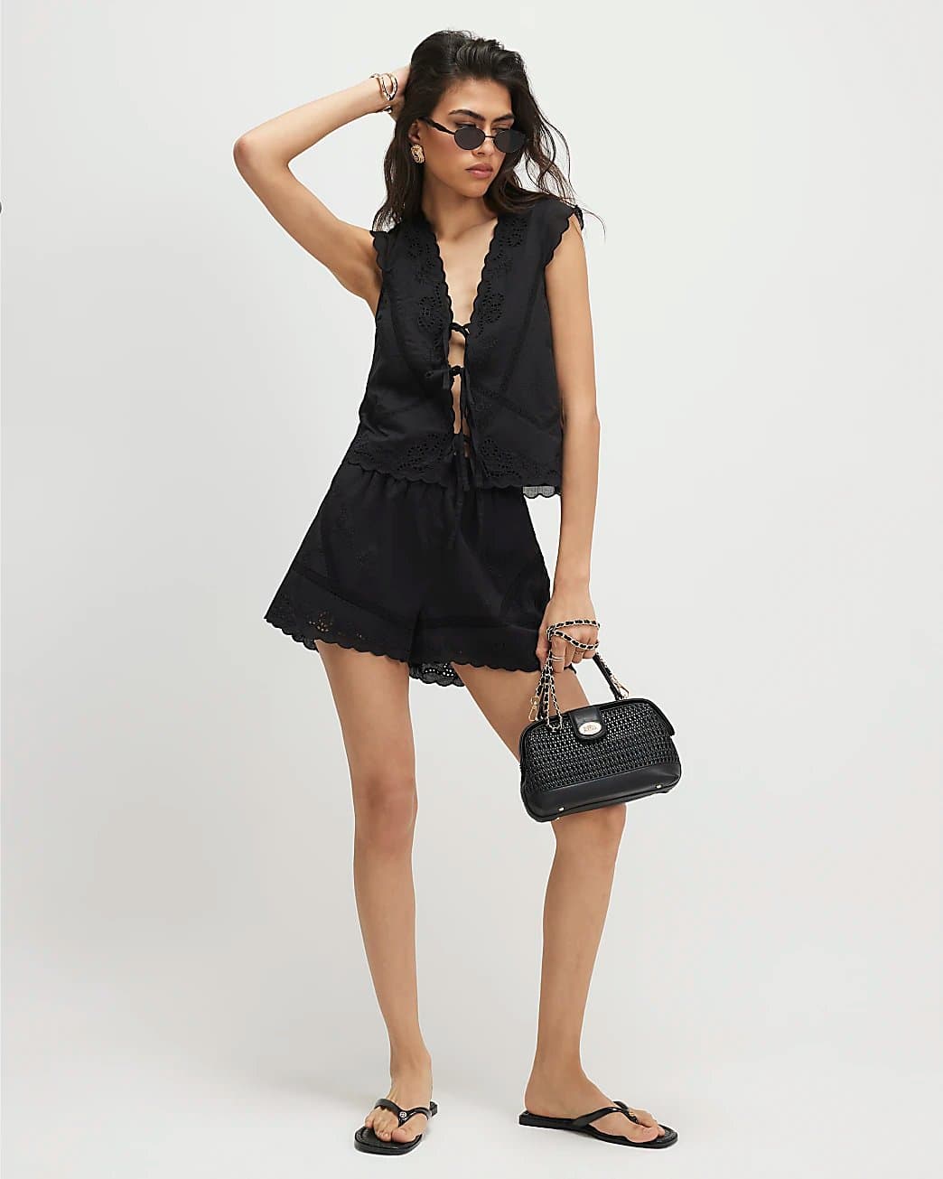 River Island River Island Womens Black Embroidered Shorts
