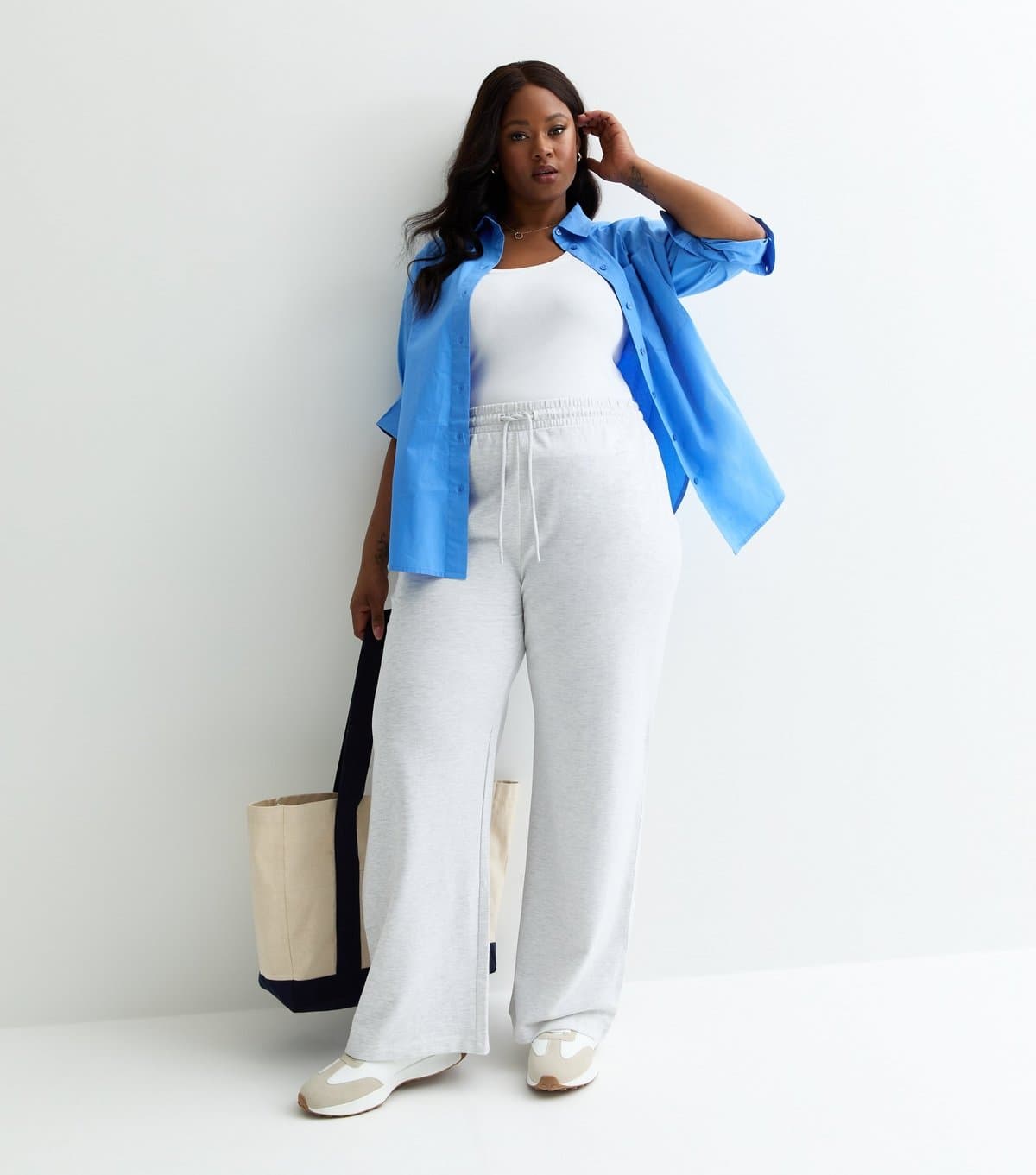 New Look Women's Plus Size Grey Wide Leg Joggers Curves New Look