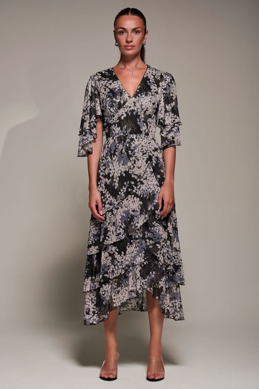Jolie Moi Jolie Moi Women's Frill Trim Mesh Maxi Dress in Black - 1