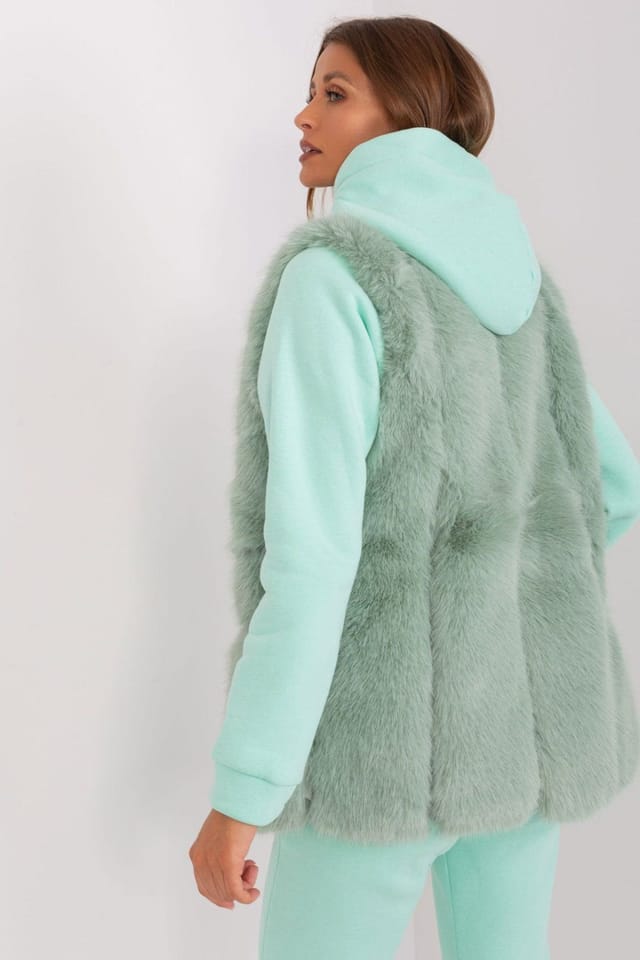 Love Lace Love Lace Women's Soft Polyester Faux Fur Vest with Pockets Style 187600 in Green - 3