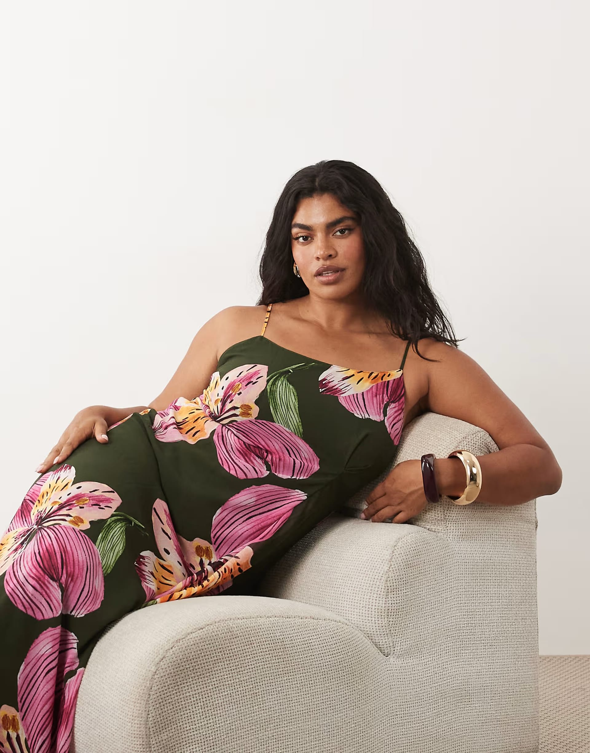 Vero Moda Curve Olive Green Floral Maxi Dress
