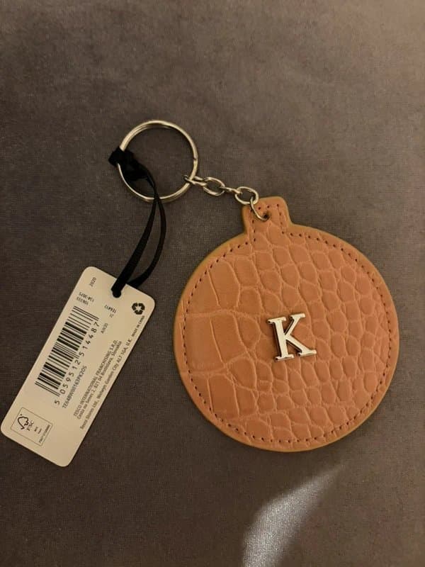F&F New letter ‘K’ initial compact mirror crocodile faux leather pink silver keychain keyring bag charm
