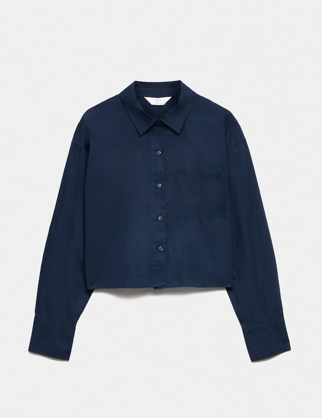 Marks & Spencer M&S Navy Cotton Cropped Pyjama Shirt