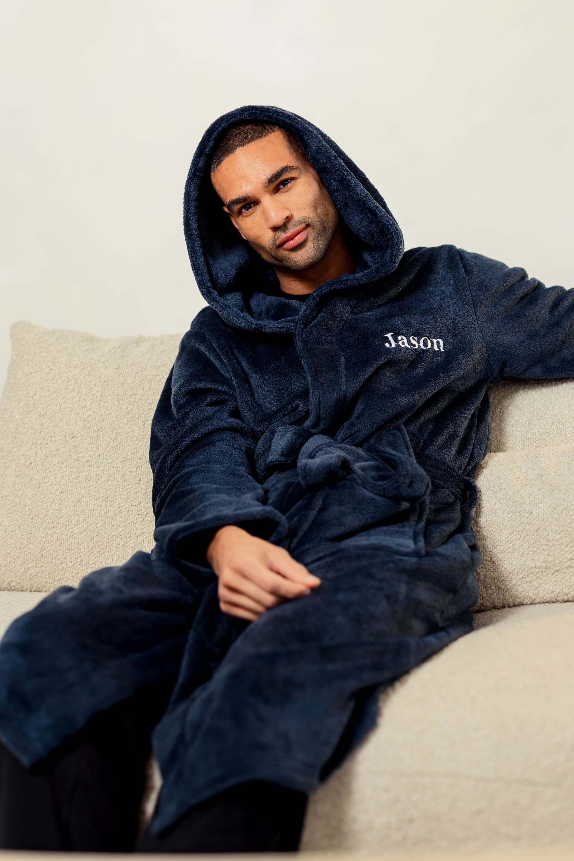 Lulabay Lulabay Men's Personalised Two Tone Dressing Gown in Navy