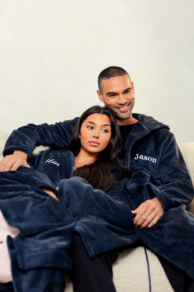 Lulabay Lulabay Men's Personalised Two Tone Dressing Gown in Navy - 2