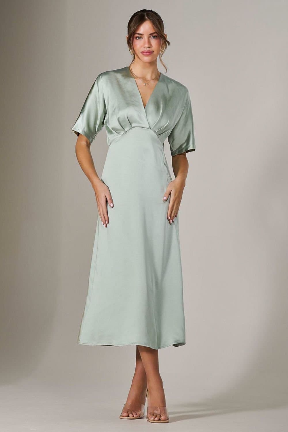 Jolie Moi Jolie Moi Women's Satin A-Line Midaxi Dress in Green