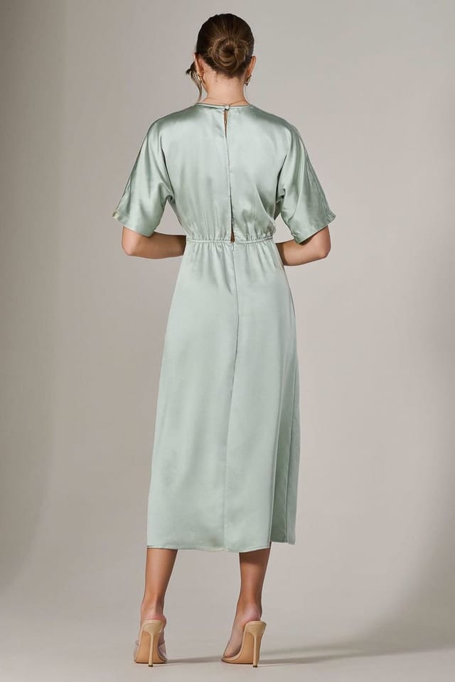 Jolie Moi Jolie Moi Women's Satin A-Line Midaxi Dress in Green - 2