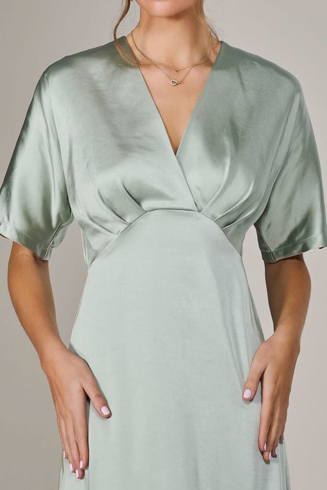 Jolie Moi Jolie Moi Women's Satin A-Line Midaxi Dress in Green - 3