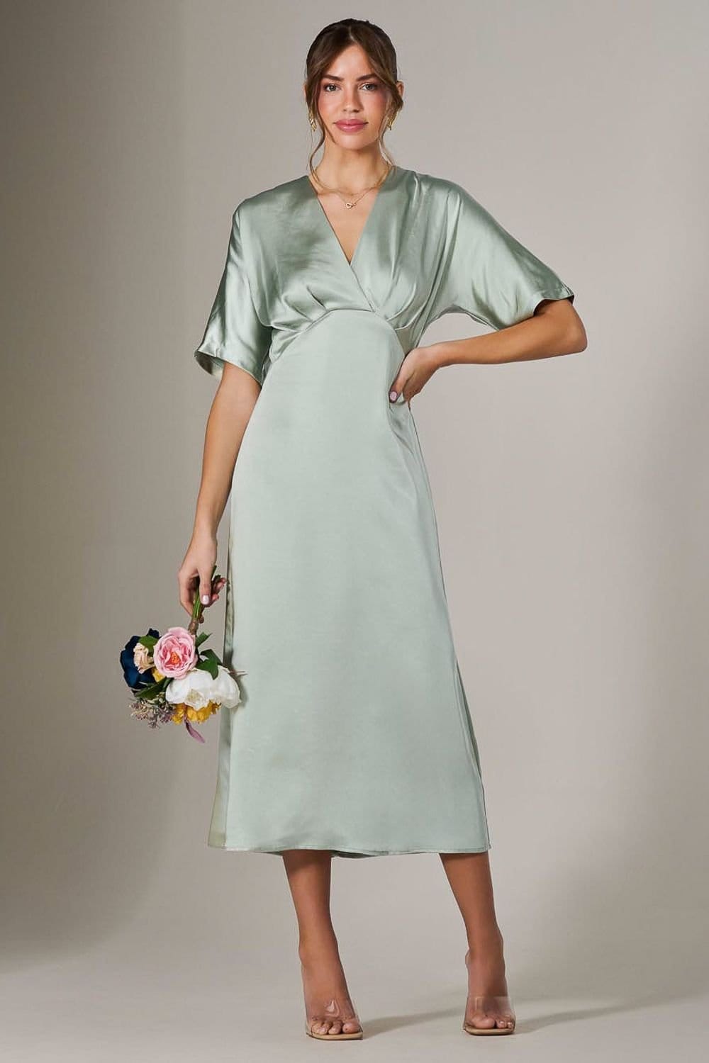 Jolie Moi Jolie Moi Women's Satin A-Line Midaxi Dress in Green - 4