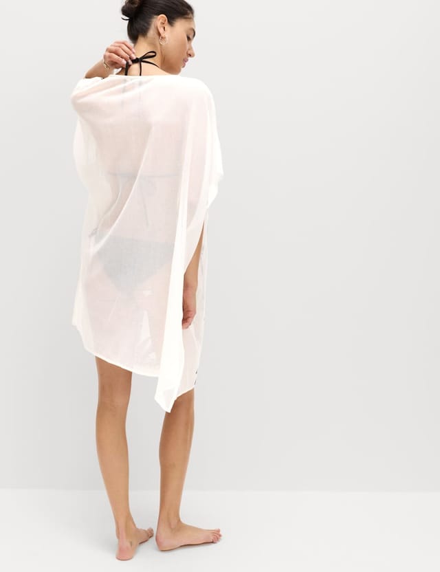 Marks & Spencer M&S Cotton Rich Embroidered Mini Kaftan Dress Black Mix - 3