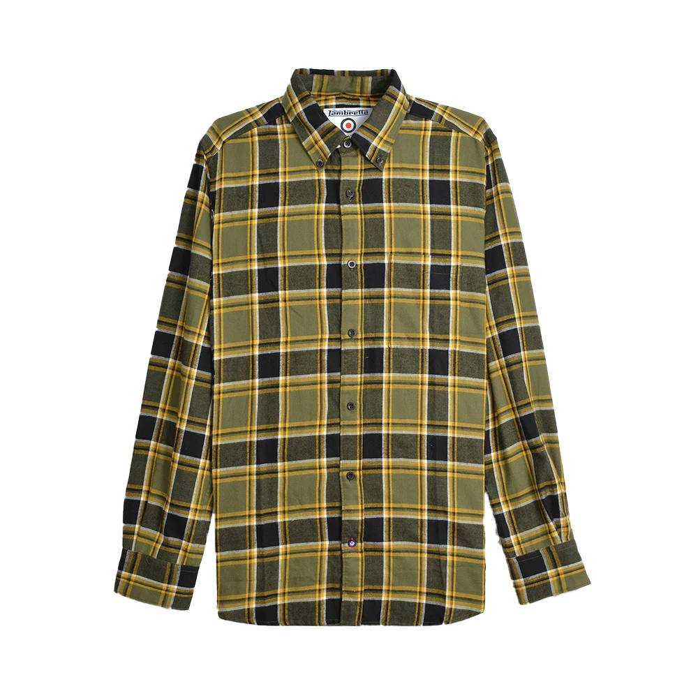 Lambretta Lambretta Men's Checked Brushed Long-Sleeved Shirt in Light Khaki - 3