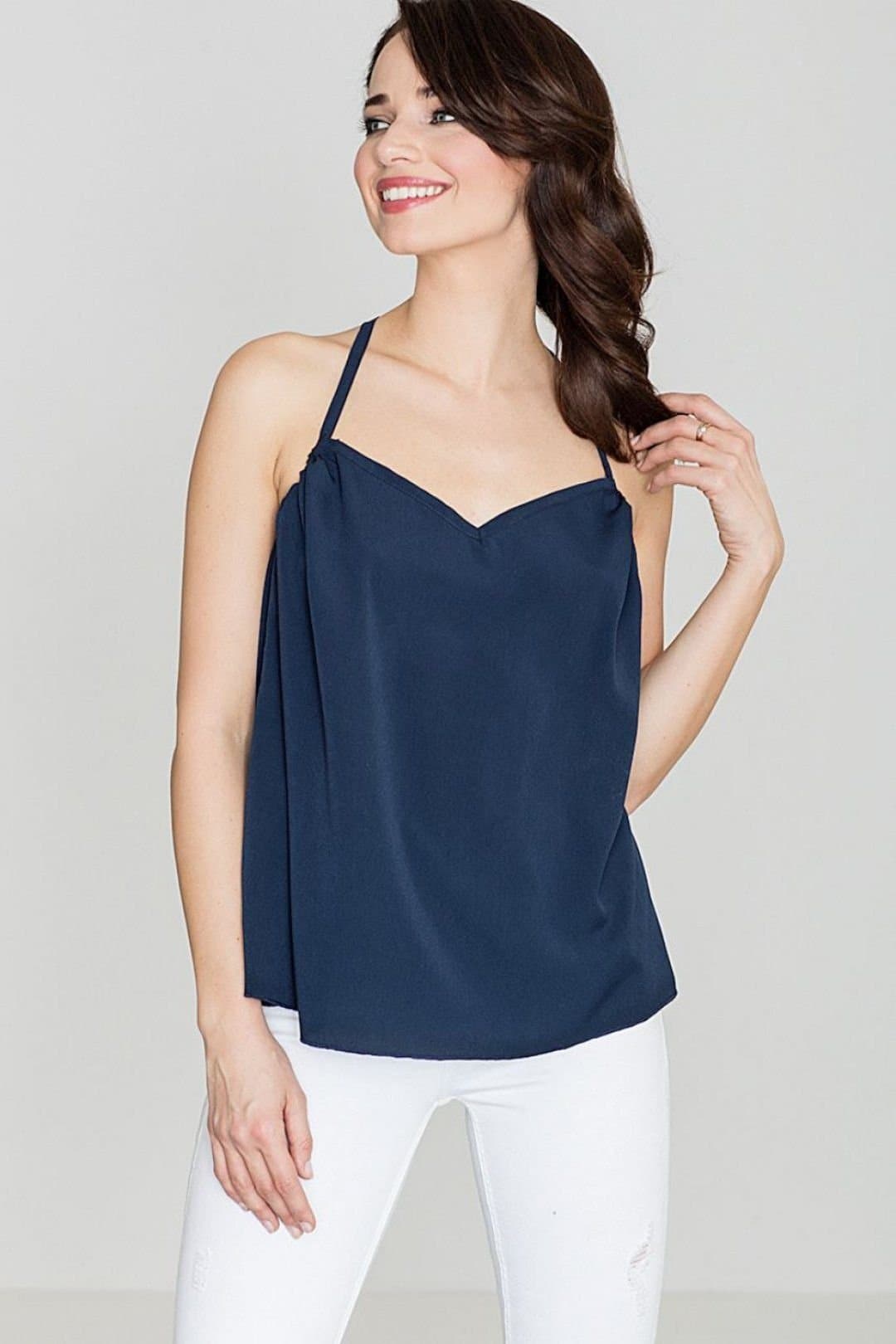 Love Lace Love Lace Women's Summer Loose Back Frill Blouse in Blue