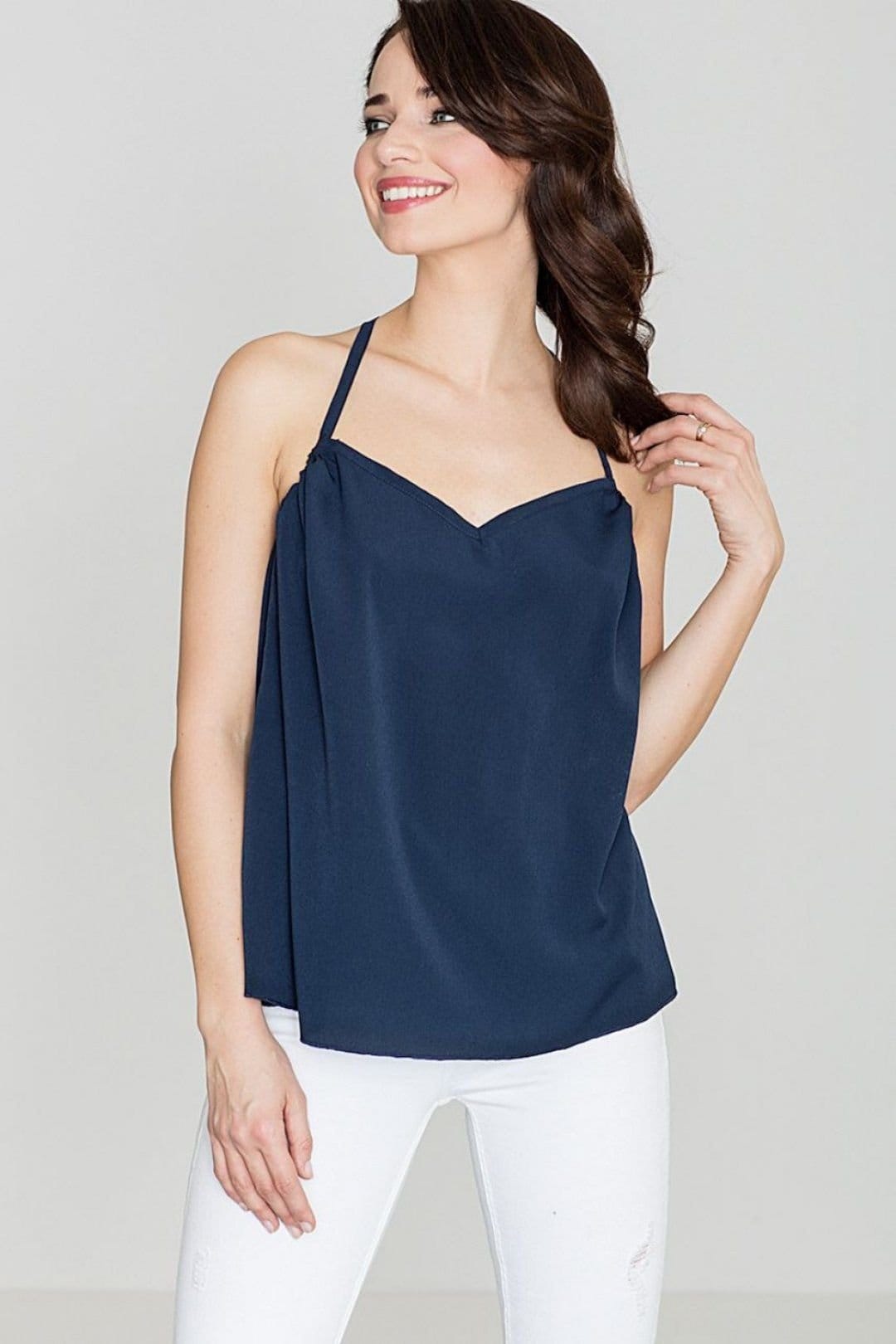 Love Lace Blue Loose Back Frill Blouse