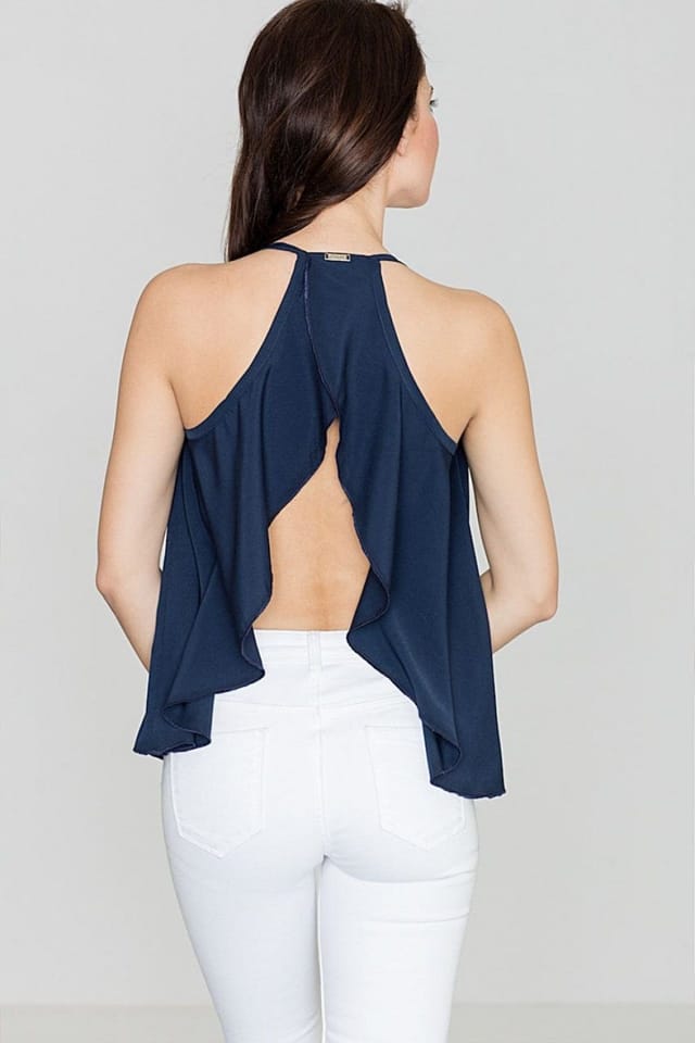 Love Lace Love Lace Women's Summer Loose Back Frill Blouse in Blue - 2