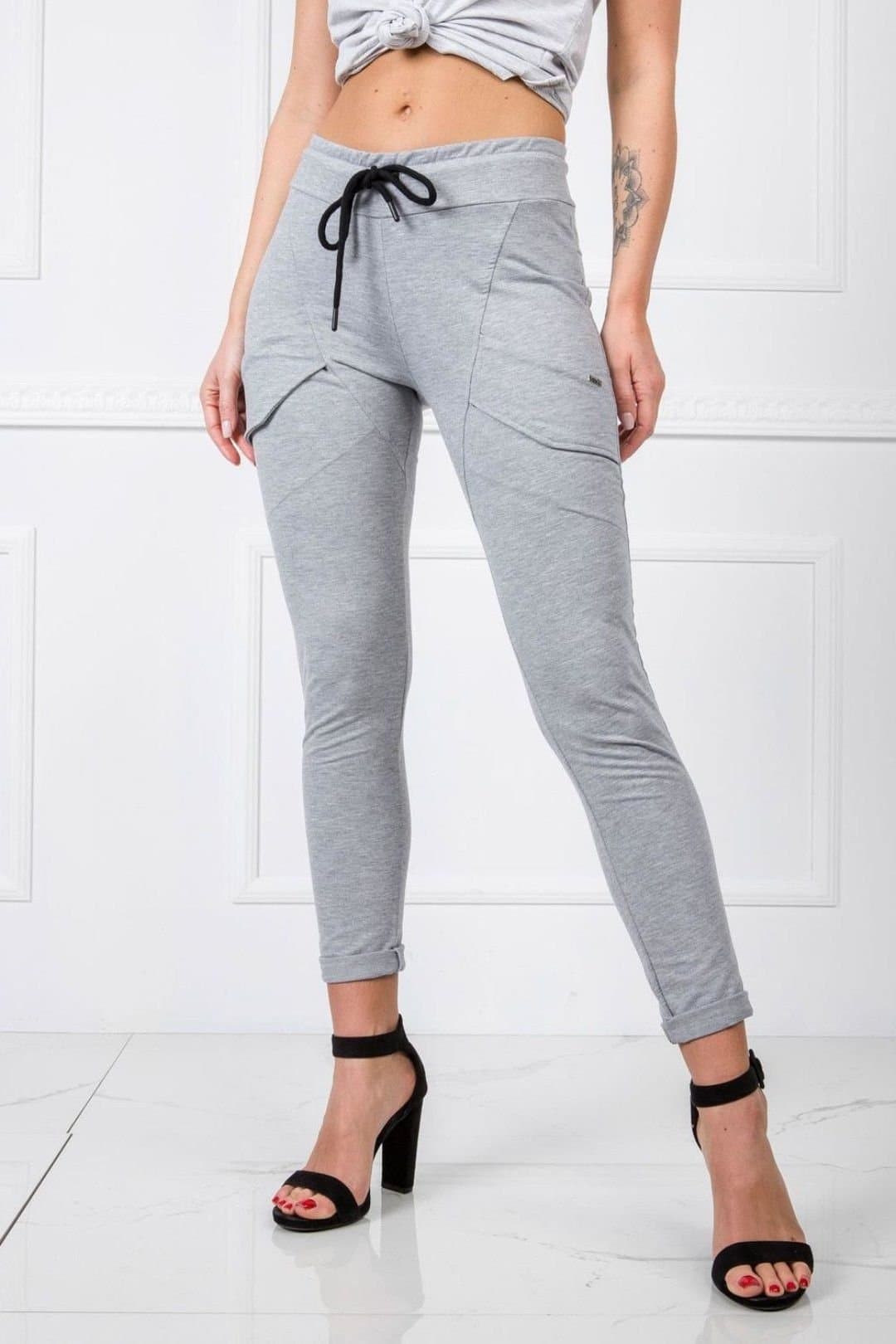 Love Lace Love Lace Women's Cotton High Waist Slim Sweatpants Trousers in Grey