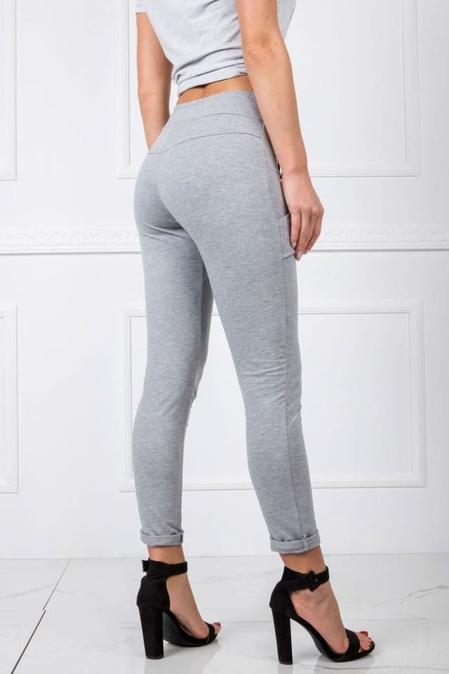 Love Lace Love Lace Women's Cotton High Waist Slim Sweatpants Trousers in Grey - 3