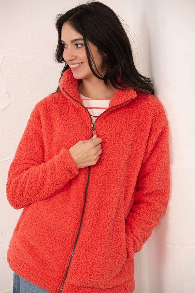 Lighthouse Clothing Lighthouse Clothing Women's Seashell Full Zip Sherpa Fleece in Red - 3