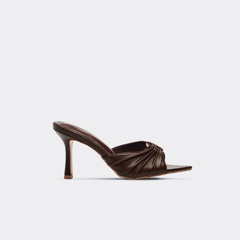 EGO Saffy Strappy Pointed Peep Toe Heeled Mule In Brown Faux Leather, Women's Size UK 3 - 1