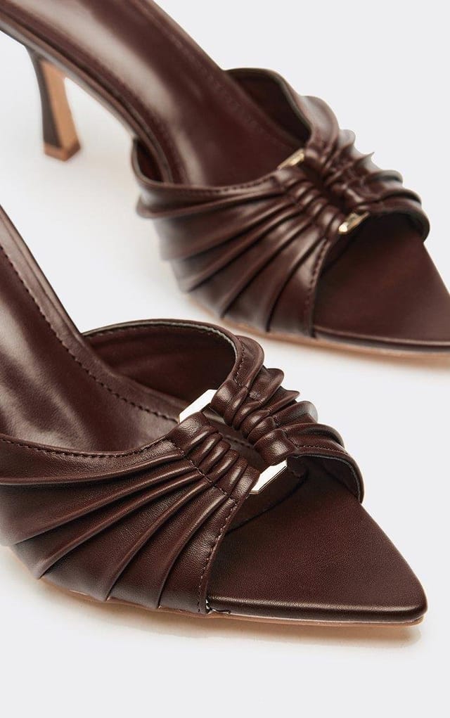 EGO Saffy Strappy Pointed Peep Toe Heeled Mule In Brown Faux Leather, Women's Size UK 3 - 2