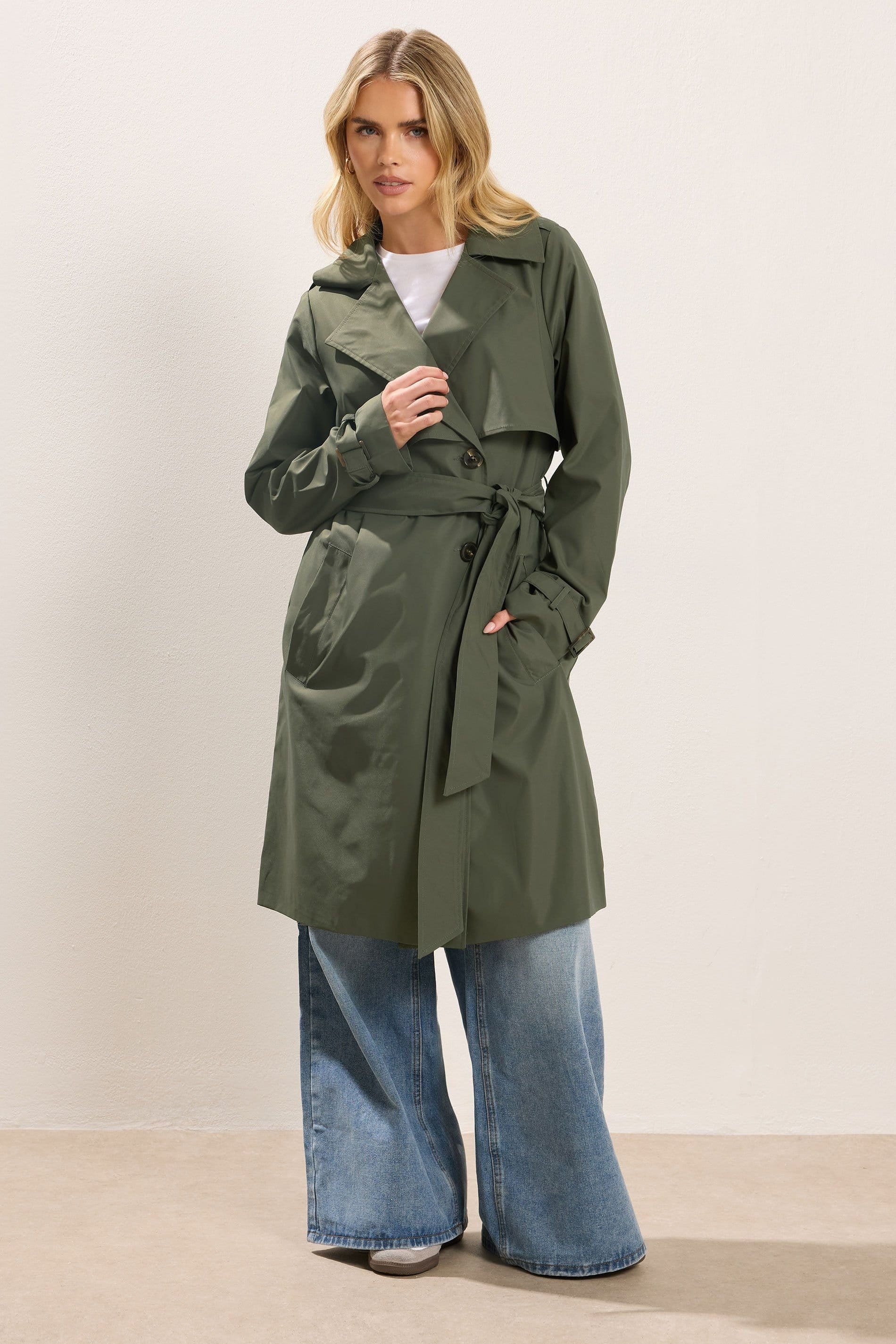 PixieGirl PixieGirl Women's Petite Trench Coat in Dark Green - 4