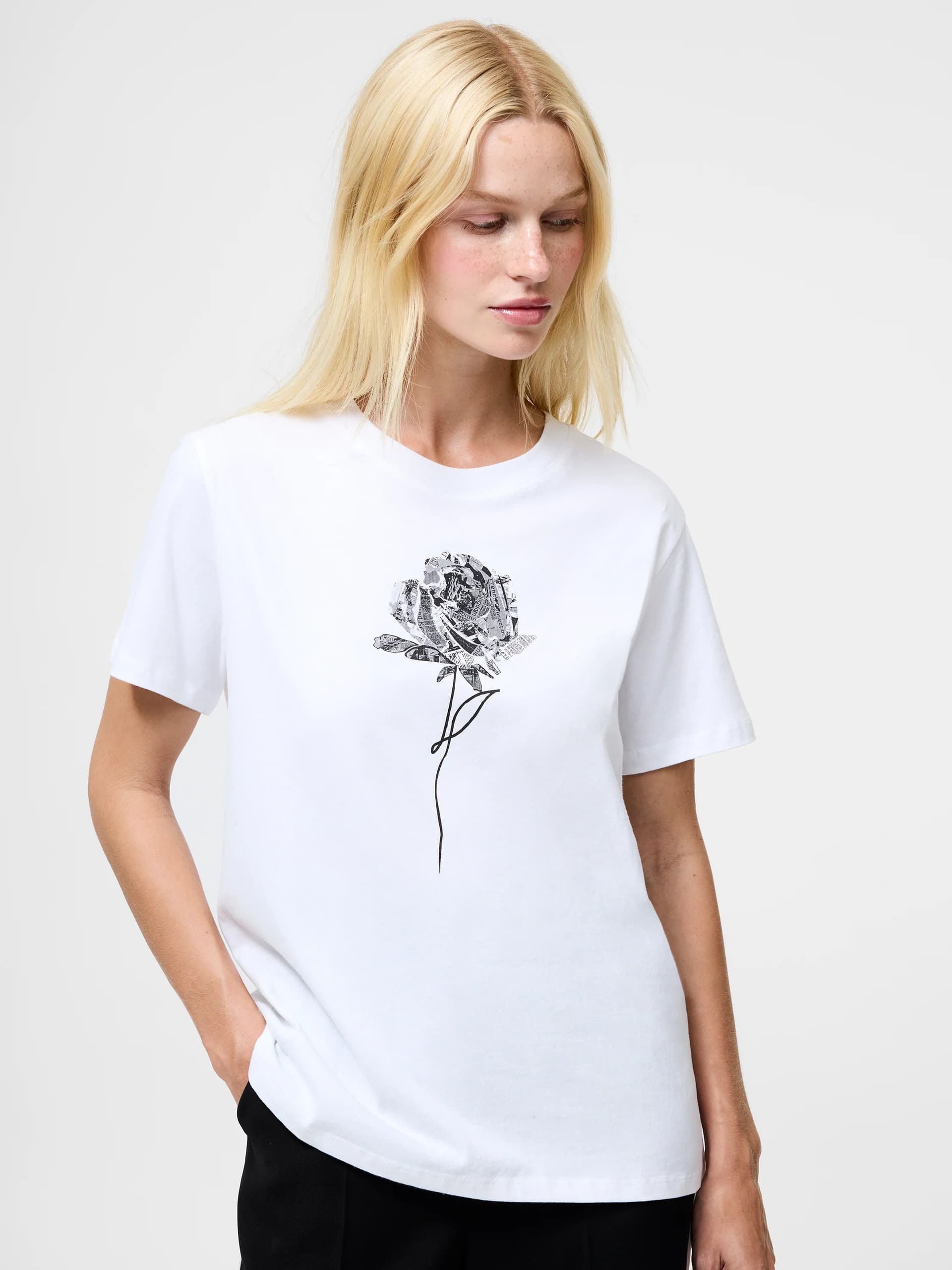 French Connection Rose Logo Peached Graphic Tee Linen White