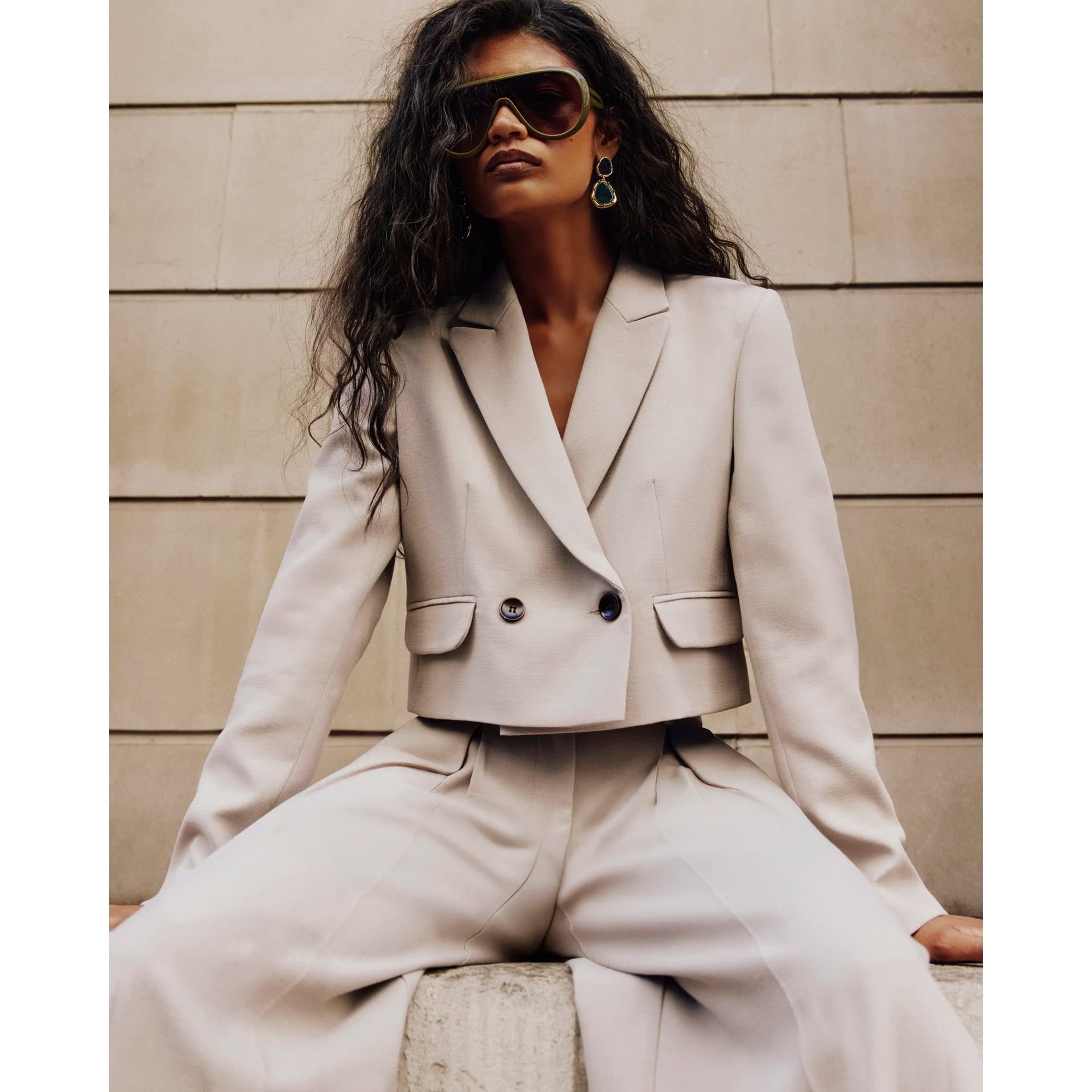 River Island River Island Womens Beige Tailored Cropped Blazer