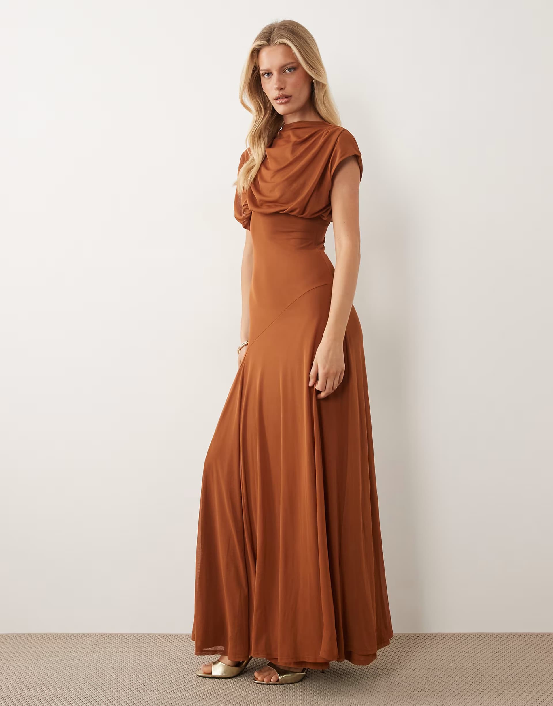 ASOS ASOS DESIGN draped blouson maxi dress in ginger