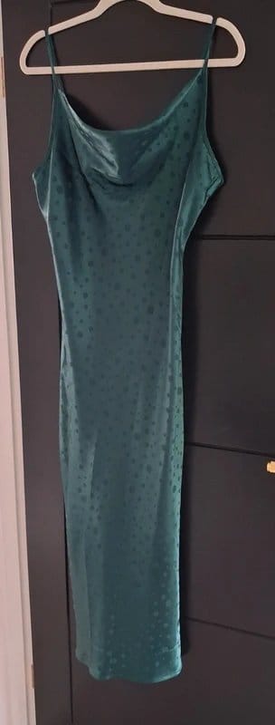 New Look Teal Satin Spotty Scoop Neck Dress