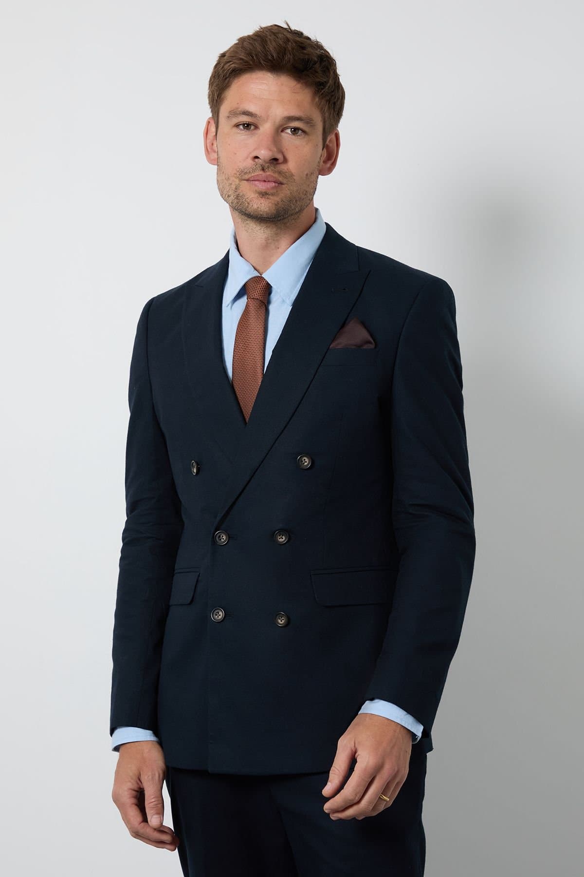 Burton Burton Men's Navy Linen Double Breasted Suit Jacket