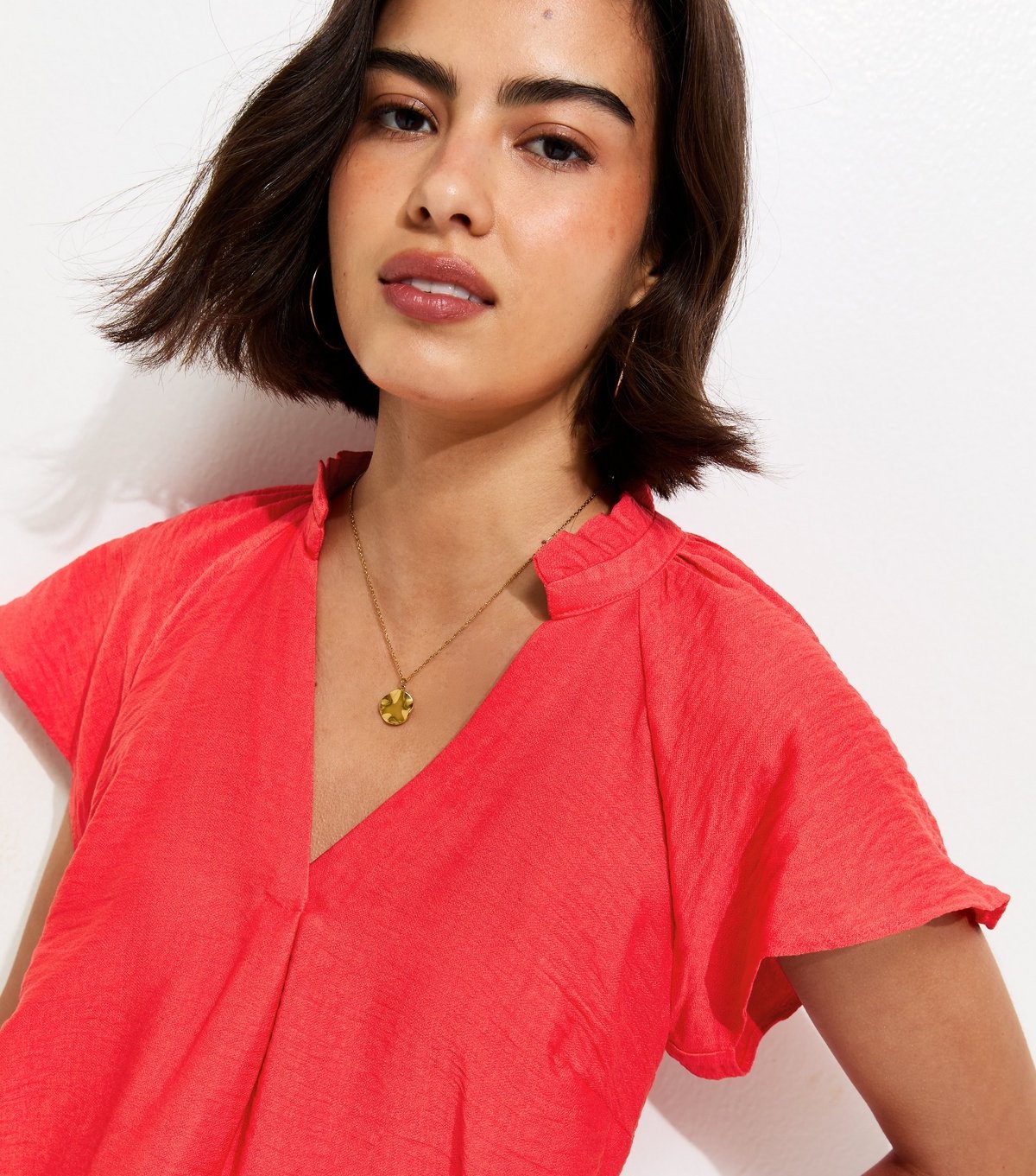 New Look Women's Dark Pink Crinkled Flutter Sleeve Blouse New Look - 2