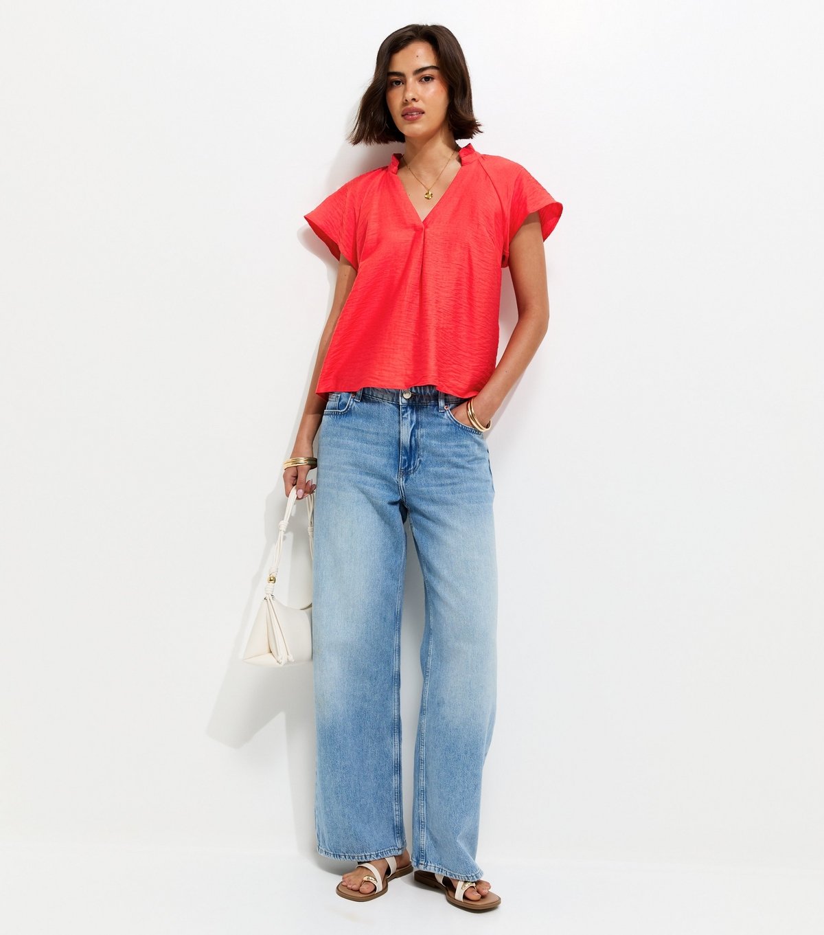 New Look Women's Dark Pink Crinkled Flutter Sleeve Blouse New Look - 3