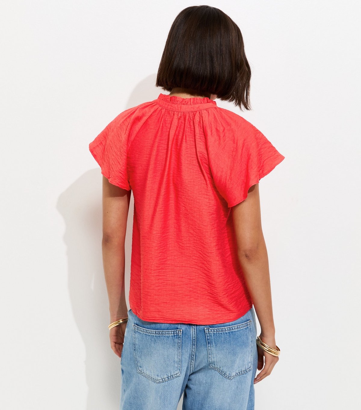 New Look Women's Dark Pink Crinkled Flutter Sleeve Blouse New Look - 4