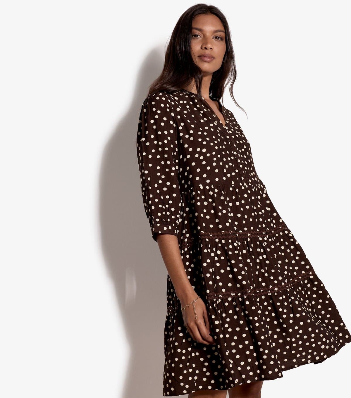 Apricot Women's Brown Polka Dot Tiered Mini Dress Apricot New Look
