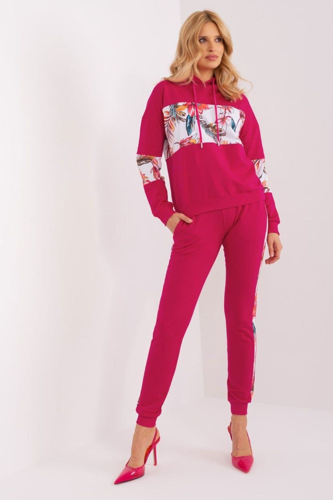 Love Lace Love Lace Pink Cotton Floral Hoodie Tracksuit Set