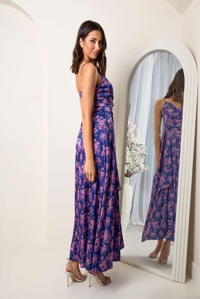 chi chi london Chi Chi London Women's Cami Floral Print Wrap Midi Dress in Blue - 3