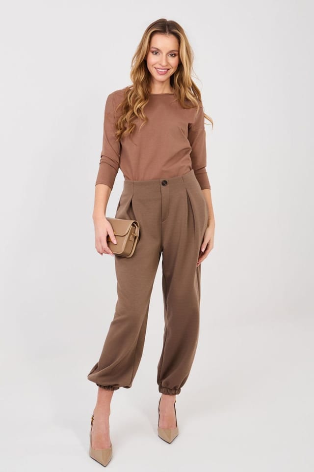 Love Lace Love Lace Women's Viscose Elastane Jogger Sweatpants with Pleats in Brown - 2