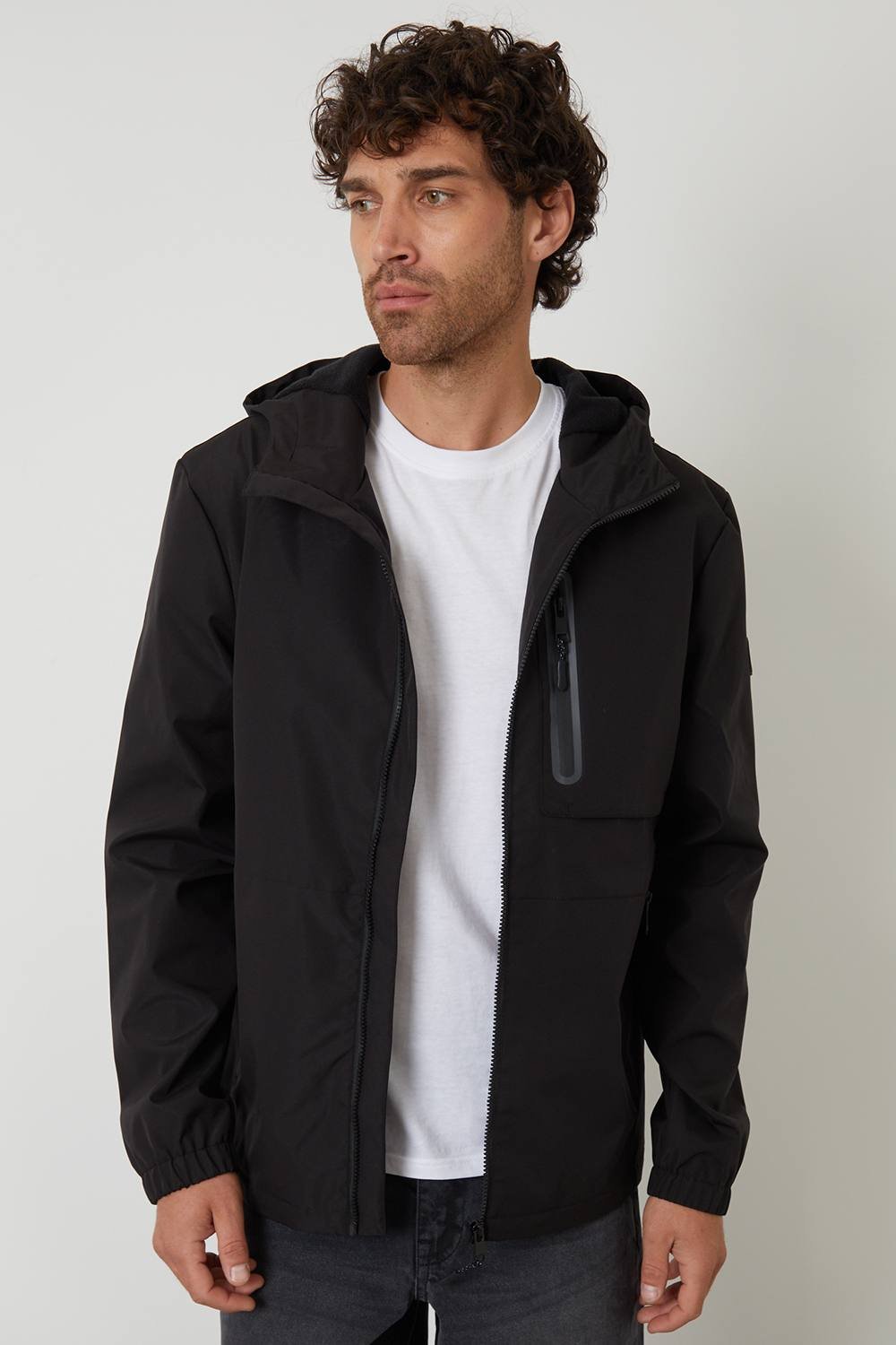 Threadbare Threadbare Men's Showerproof Hooded Microfleece Lined Jacket in Black - 2